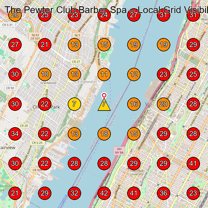 The Pewter Club Barber Spa GeoGrid visibility map for Barber Shop in Edgewater